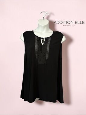 Addition Elle, Black Lace Blouse, Plus Size 22, Flowy Sleeveless Top Elegant